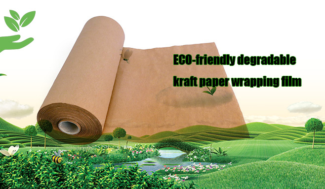 Environmentally friendly and biodegradable kraft paper wrapping film replaces plastic stretch film